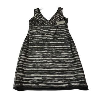 Donna Ricco Shift Dress Womens 14 Gray Lined Striped Midi Sleeveless Back Zip